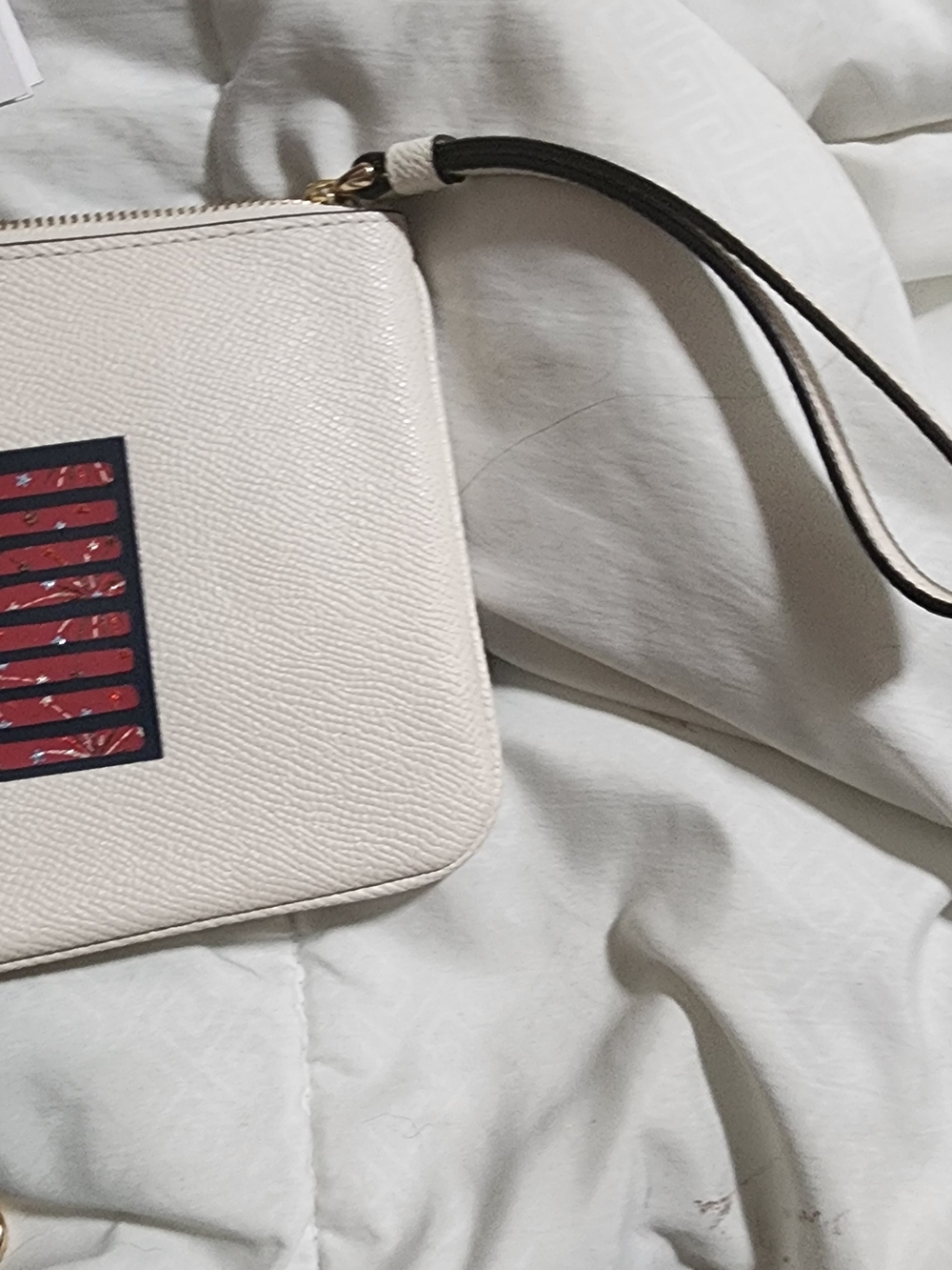 Coach Flag Appliqué Leather Crossbody - Cream with Red & Navy - Picture 2 of 3